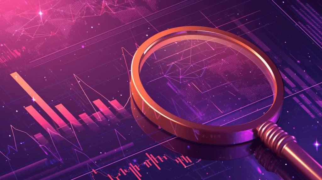 lupa visualizando gráfico financeiros com conceito de busca de formas para ganhar dinheiro com criptomoedas