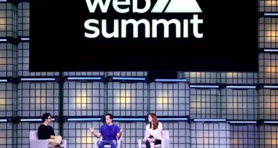 Da esquerda para a direita: João Pedro Malar, Daniel Vogel e Kathleen Breitman (Foto: Vaughn Ridley/Web Summit via Sportsfile)